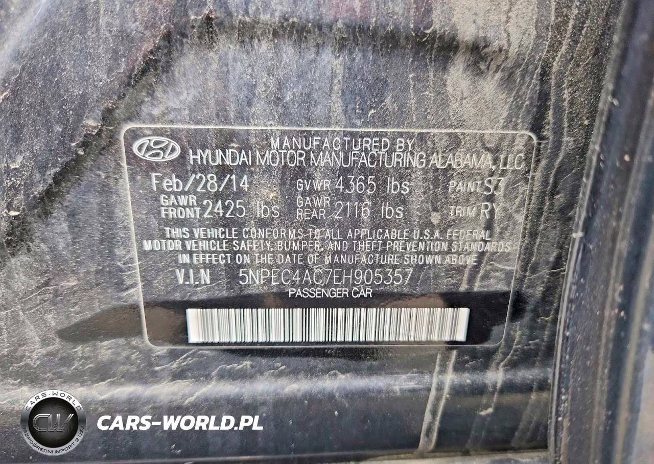 2014 Hyun Sonata VIN:5NPEC4AC7EH905357 - 12