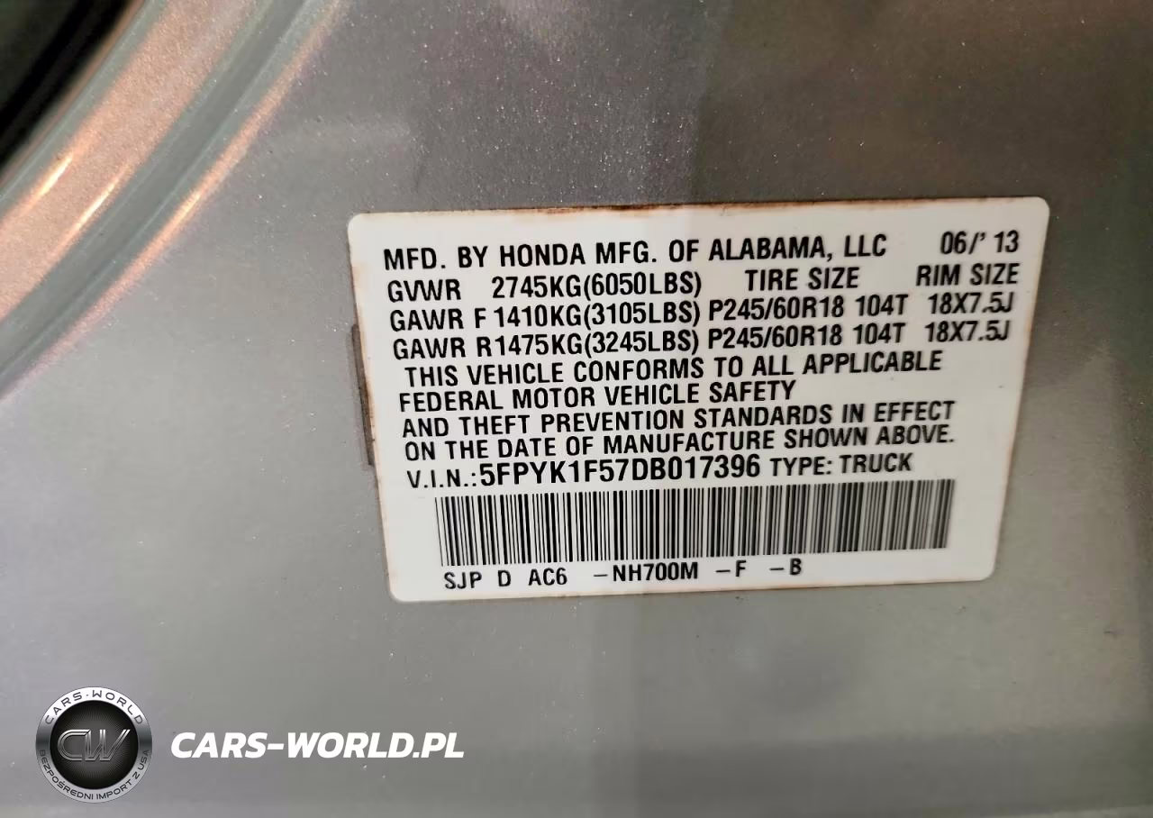 2013 Honda Ridgeline Rtl VIN:5FPYK1F57DB017396 - 12