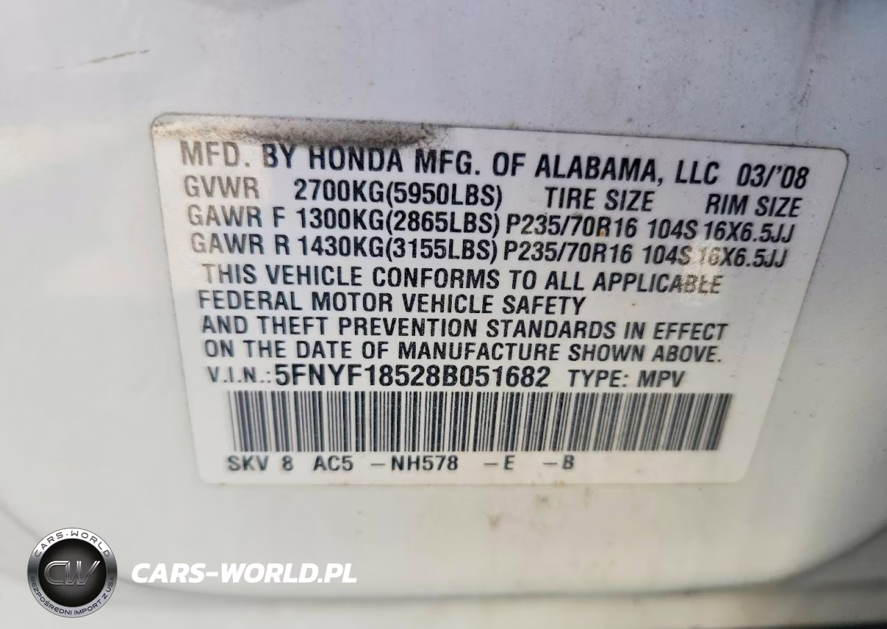 2008 Honda Pilot Exl VIN:5FNYF18528B051682 - 13