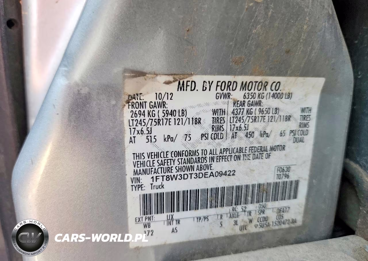 2013 Ford F350 Super Duty VIN:1FT8W3DT3DEA09422 - 13