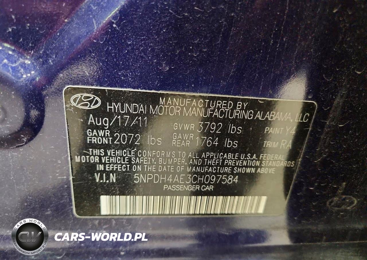 2012 Hyundai Elantra Limited VIN:5NPDH4AE3CH097584 - 12