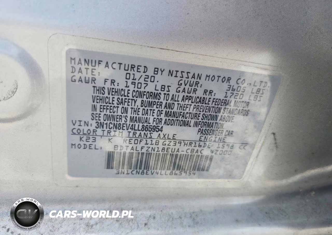 2020 Nissan Versa Sv VIN:3N1CN8EV4LL865954 - 12