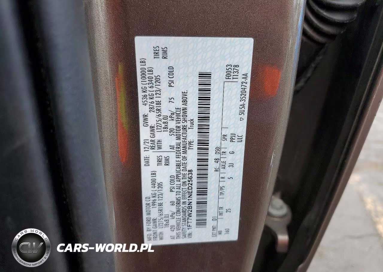 2022 Ford F250 Super Duty VIN:1FT7W2BN1NED25638 - 12