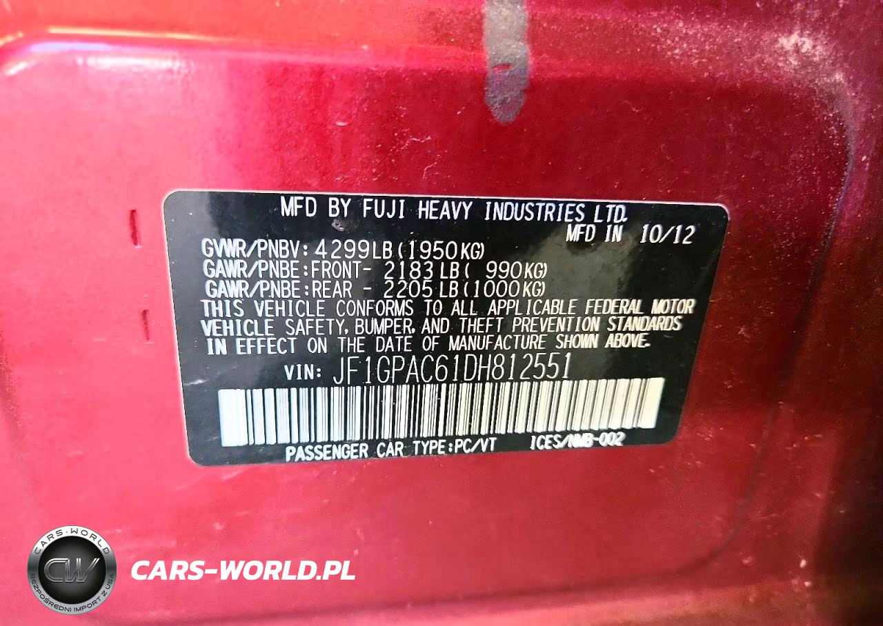 2013 Subaru Impreza Premium VIN:JF1GPAC61DH812551 - 12