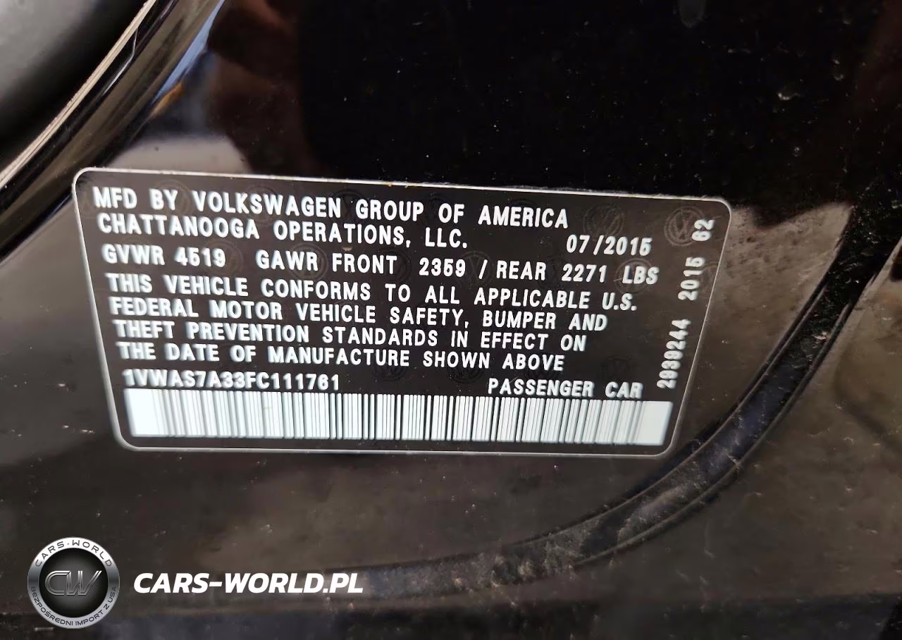 2015 Volkswagen Passat S VIN:1VWAS7A33FC111761 - 12