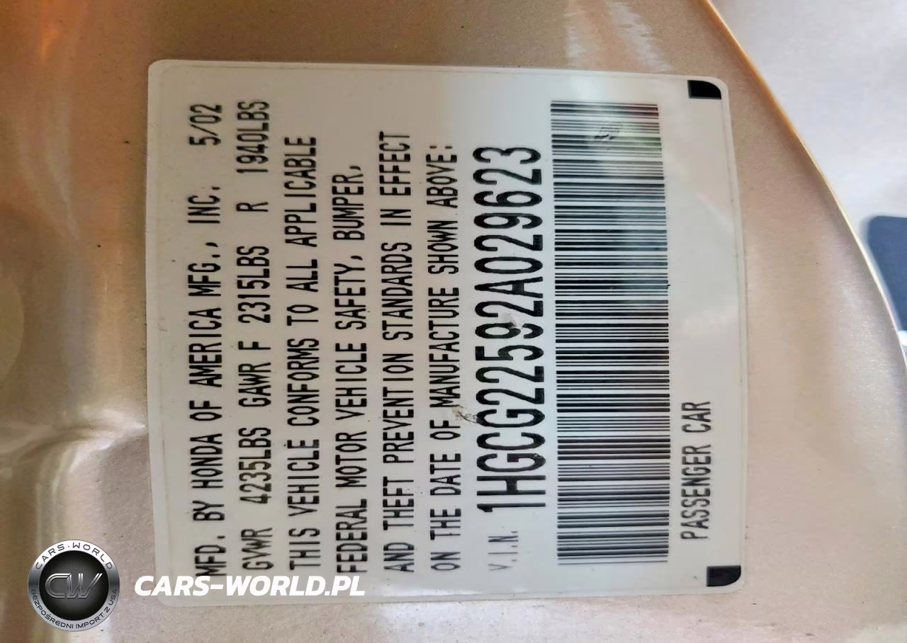 2002 Honda Accord Ex VIN:1HGCG22592A029623 - 12
