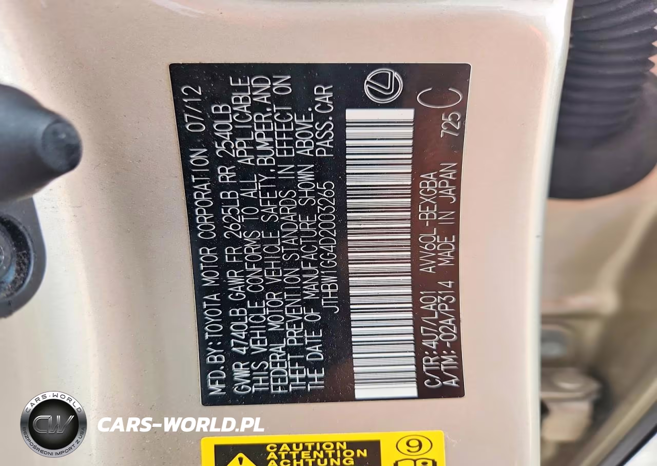 2013 Lexus Es 300H VIN:JTHBW1GG4D2003265 - 12
