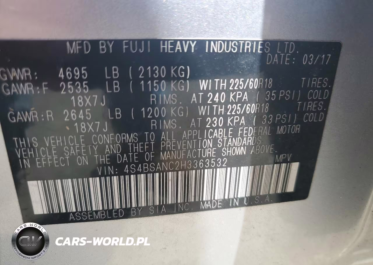 2017 Subaru Outback 2.5I Limited VIN:4S4BSANC2H3363532 - 13