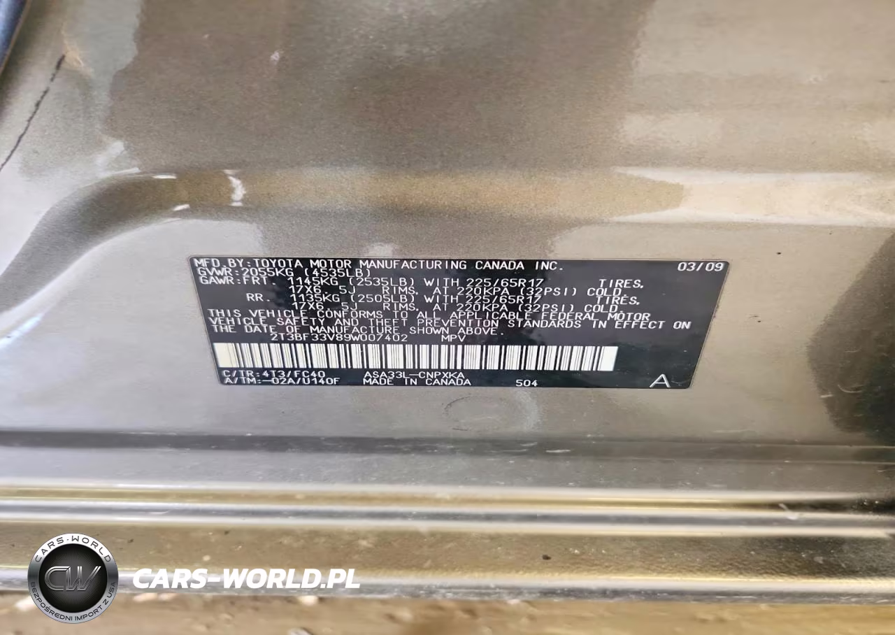 2009 Toyota Rav4 Base VIN:2T3BF33V89W007402 - 13