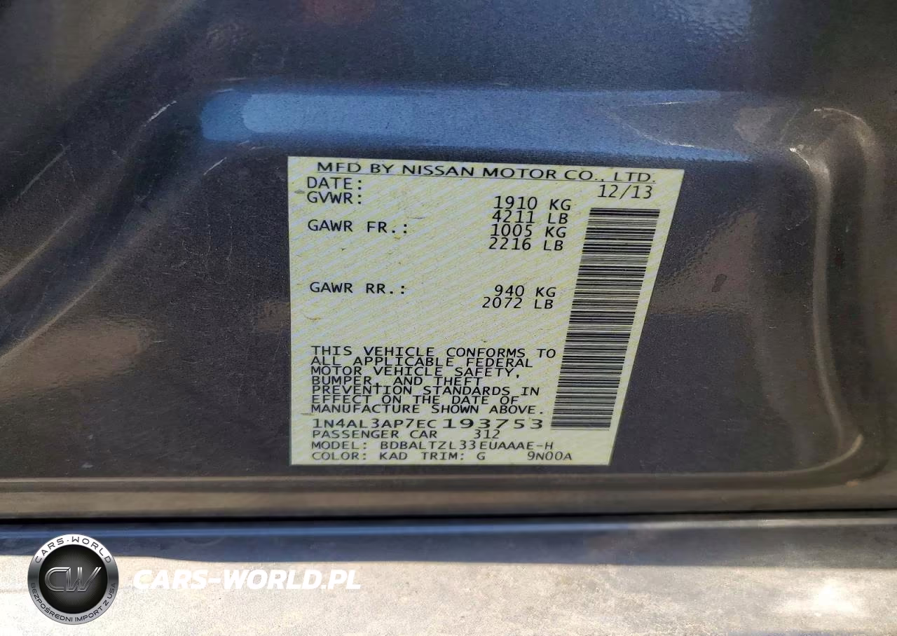 2014 Nissan Altima 2.5 Sv VIN:1N4AL3AP7EC193753 - 12