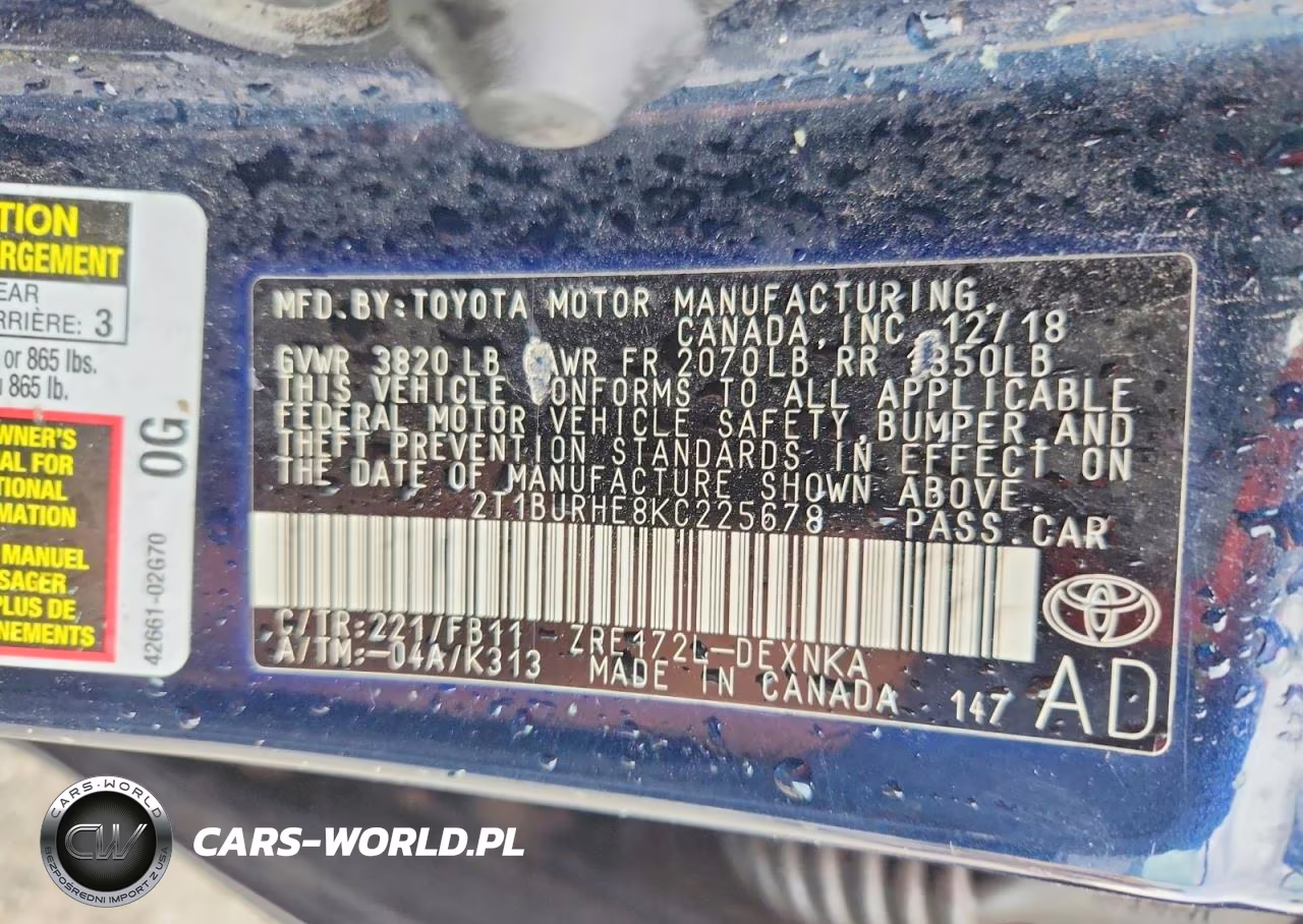 2019 Toyota Corolla Le VIN:2T1BURHE8KC225678 - 12