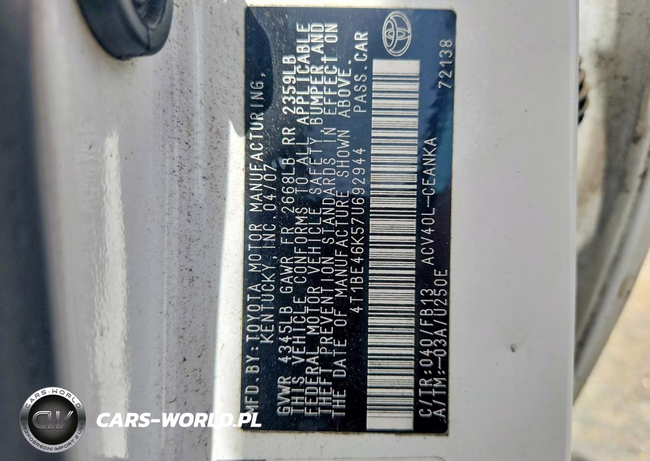 2007 Toyota Camry Le VIN:4T1BE46K57U692944 - 12