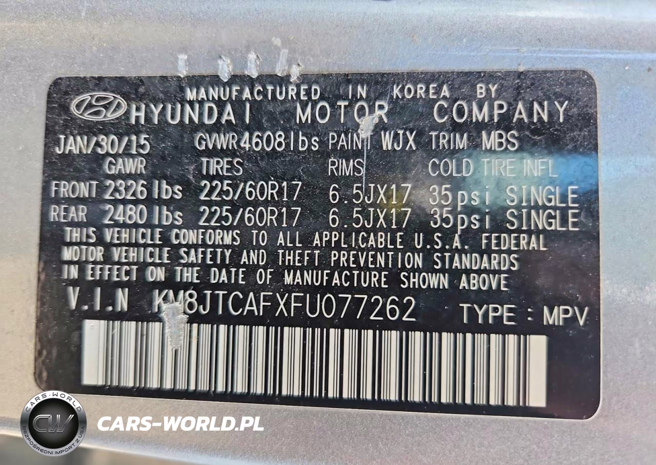 2015 Hyundai Tucson Gls VIN:KM8JTCAFXFU077262 - 13