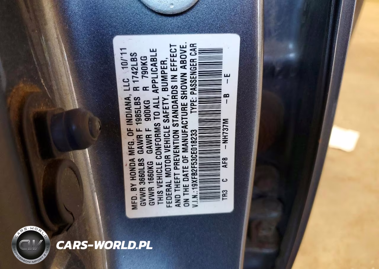 2012 Honda Civic Lx VIN:19XFB2F53CE018233 - 12