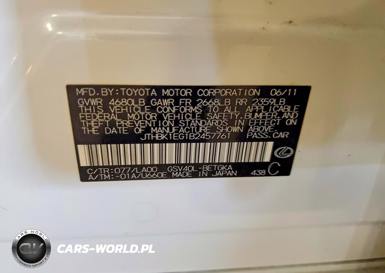2011 Lexus Es 350 VIN:JTHBK1EG1B2457761 - 12