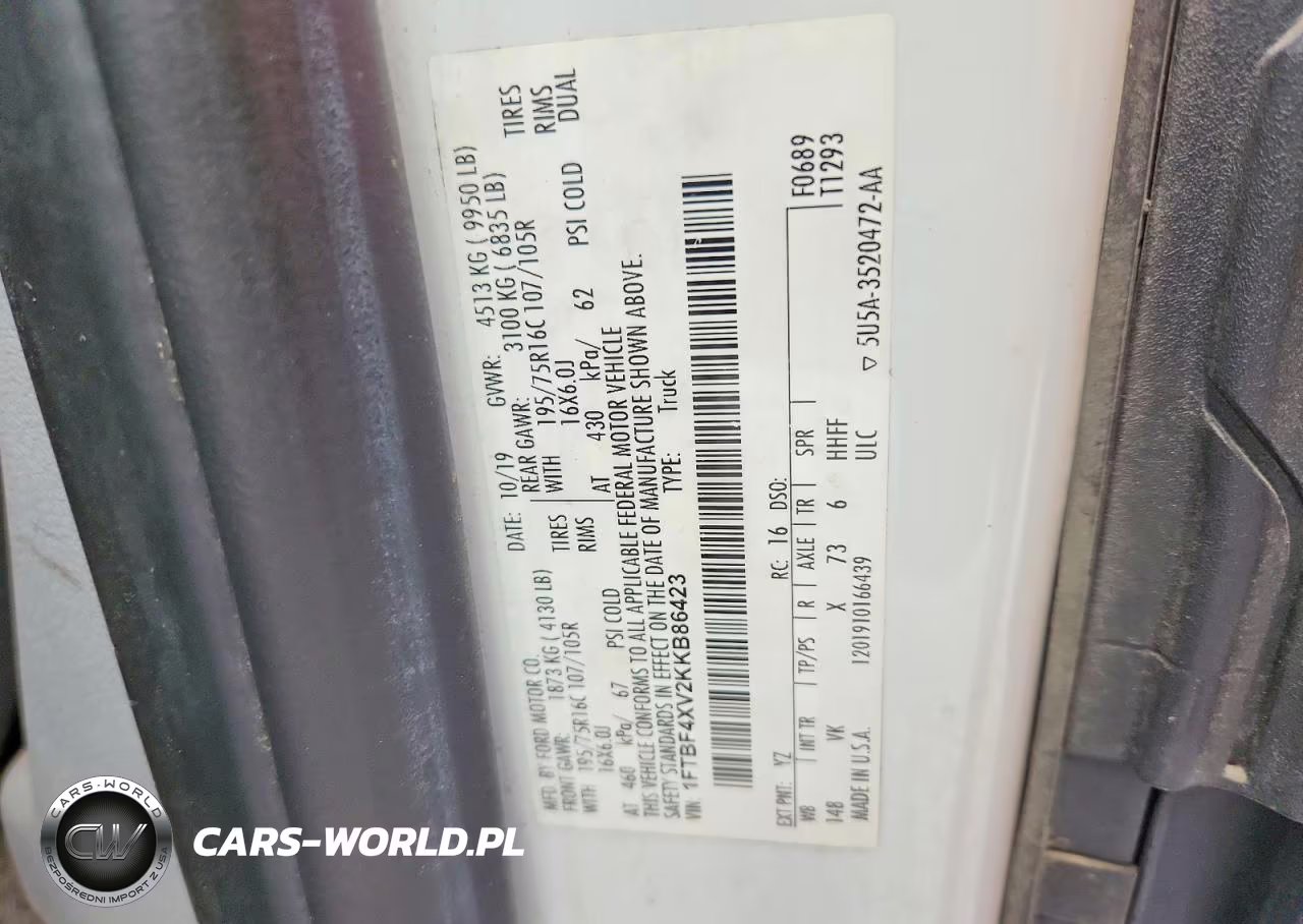 2019 Ford Transit T-350 Hd VIN:1FTBF4XV2KKB86423 - 13