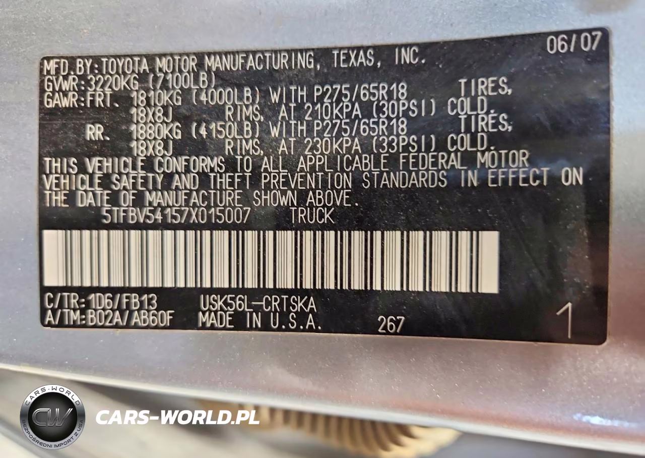 2007 Toyota Tundra Sr5 VIN:5TFBV54157X015007 - 12