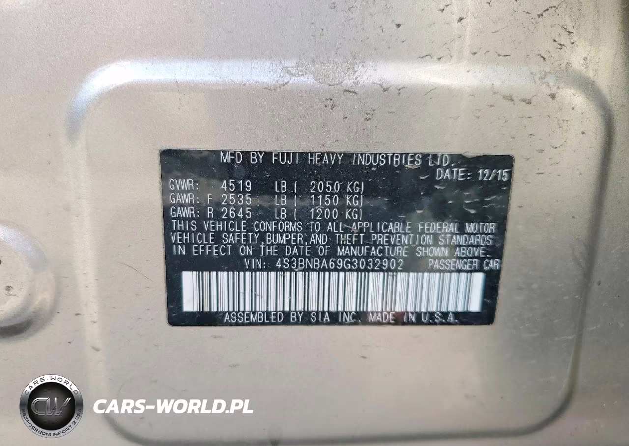 2016 Subaru Legacy 2.5I VIN:4S3BNBA69G3032902 - 12