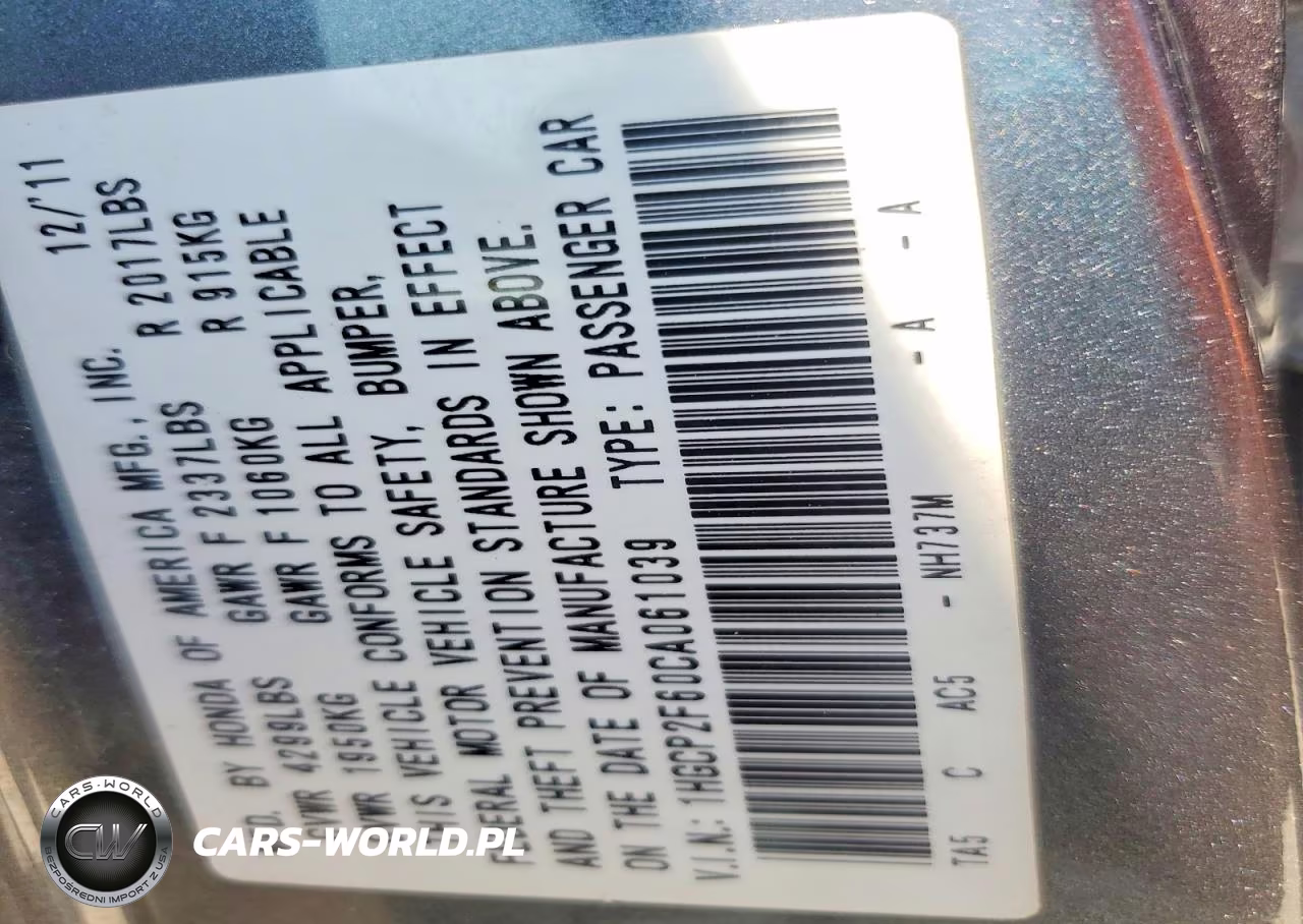 2012 Honda Accord Se VIN:1HGCP2F60CA061039 - 12