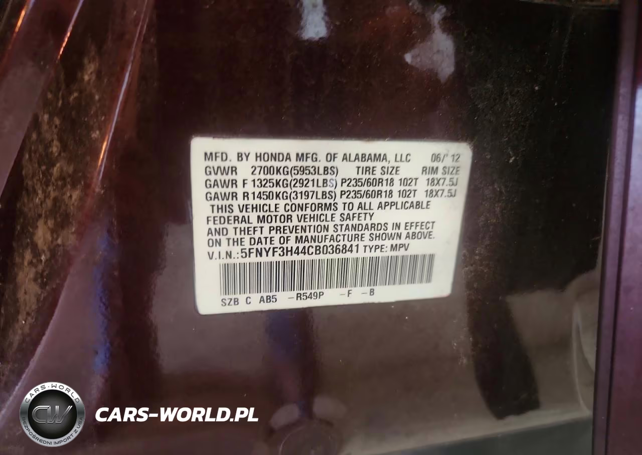 2012 Honda Pilot Ex VIN:5FNYF3H44CB036841 - 13