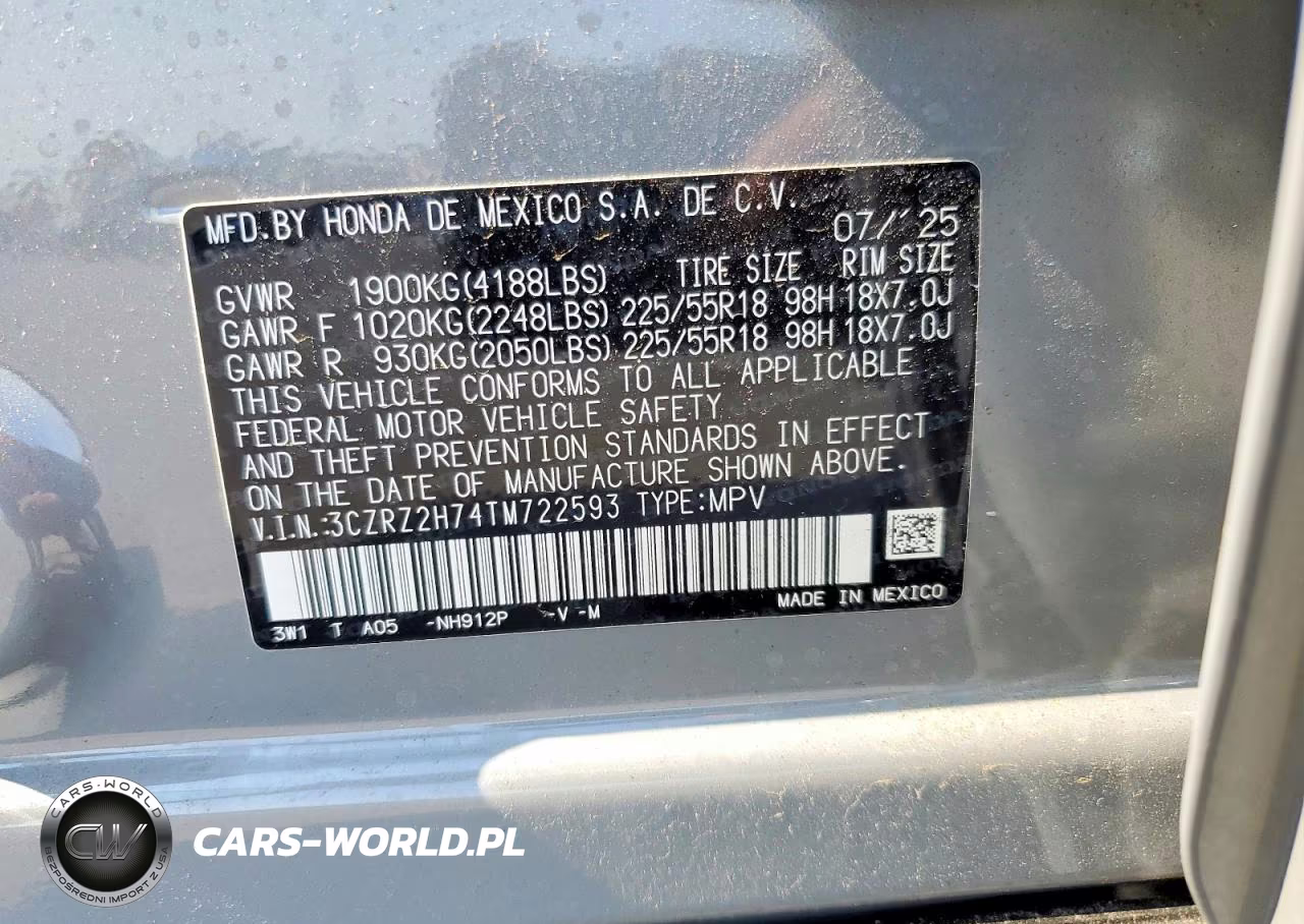2026 Honda Hr-V Exl VIN:3CZRZ2H74TM722593 - 14