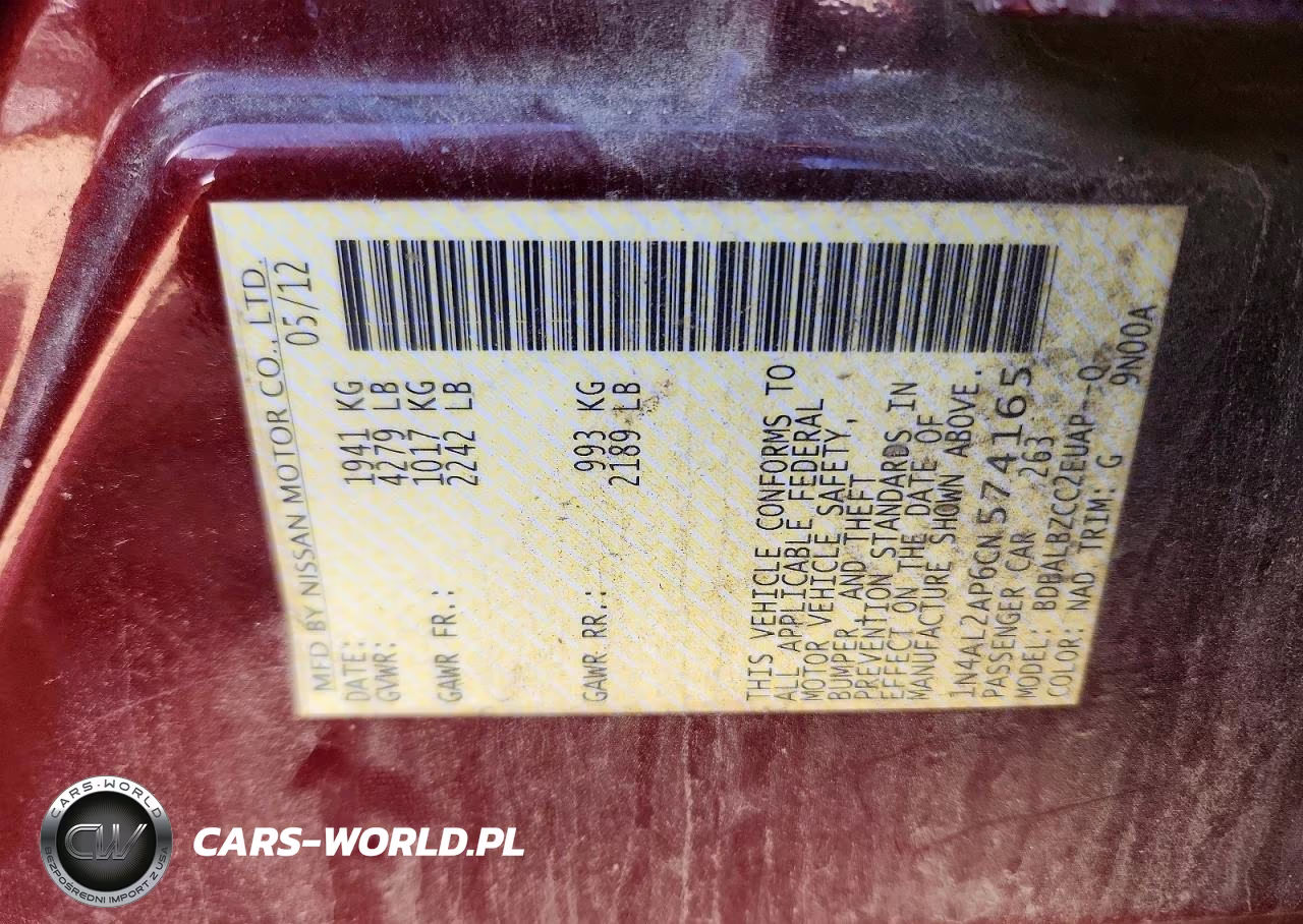 2012 Nissan Altima 2.5 VIN:1N4AL2AP6CN574165 - 13