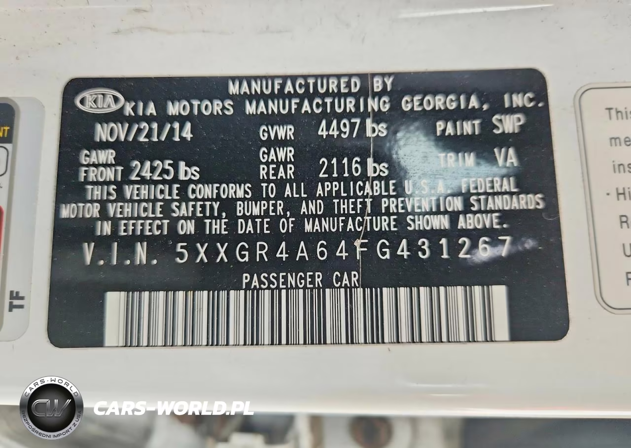 2015 Kia Optima Sx VIN:5XXGR4A64FG431267 - 12