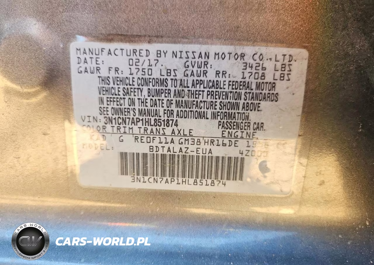 2017 Nissan Versa 1.6 S Plus VIN:3N1CN7AP1HL851874 - 12