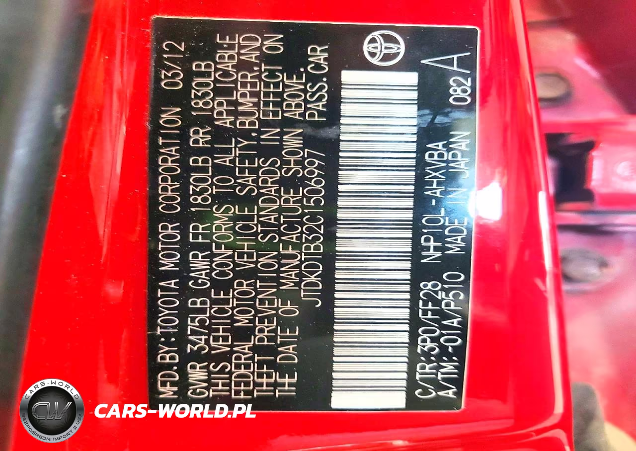 2012 Toyota Prius C Two VIN:JTDKDTB32C1506997 - 12