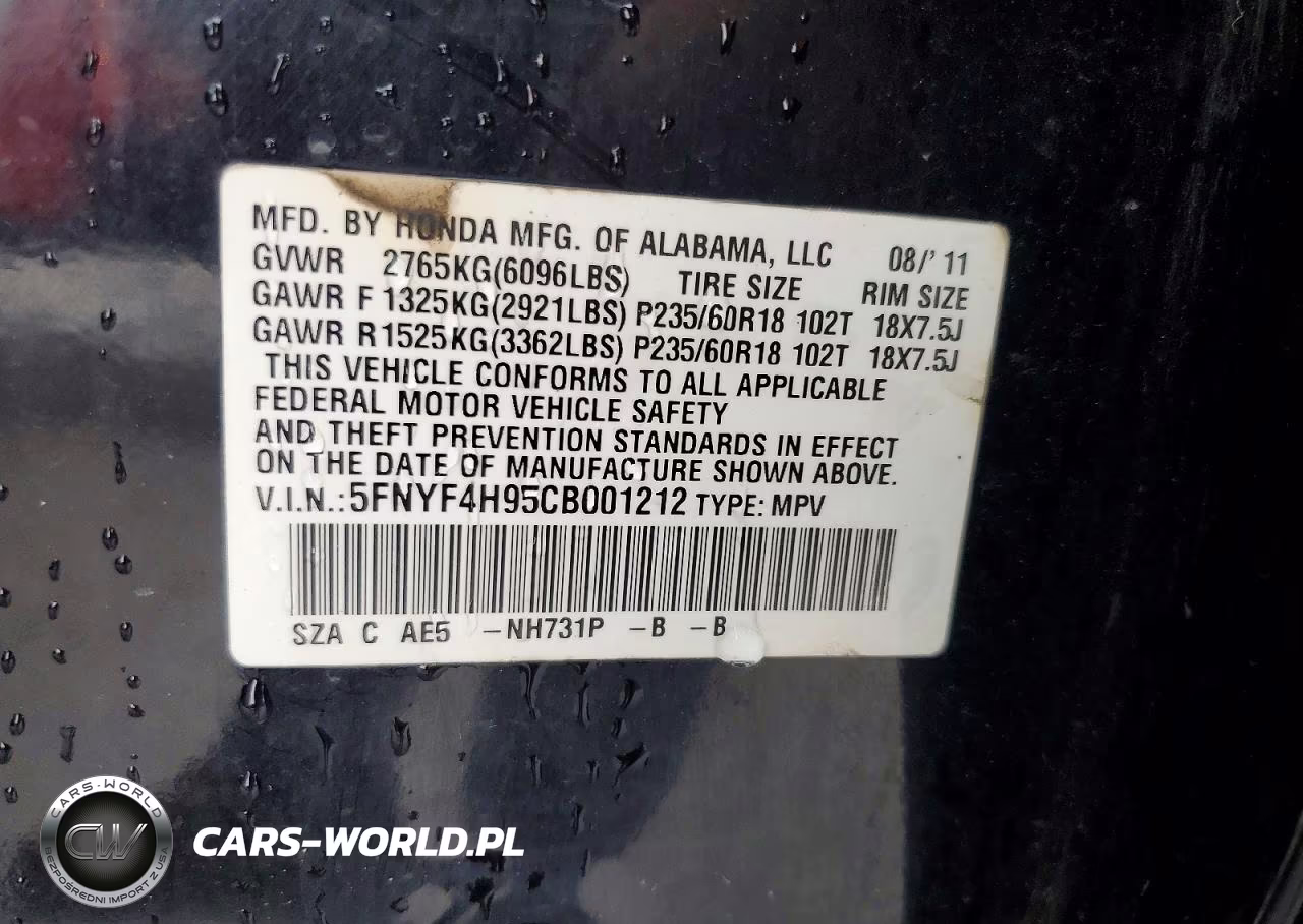 2012 Honda Pilot Touring VIN:5FNYF4H95CB001212 - 13