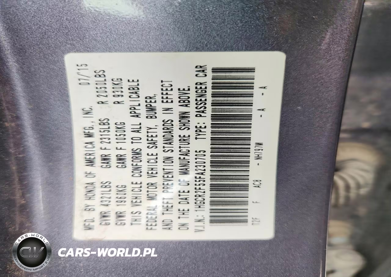 2015 Honda Accord Sport VIN:1HGCR2F55FA230705 - 12