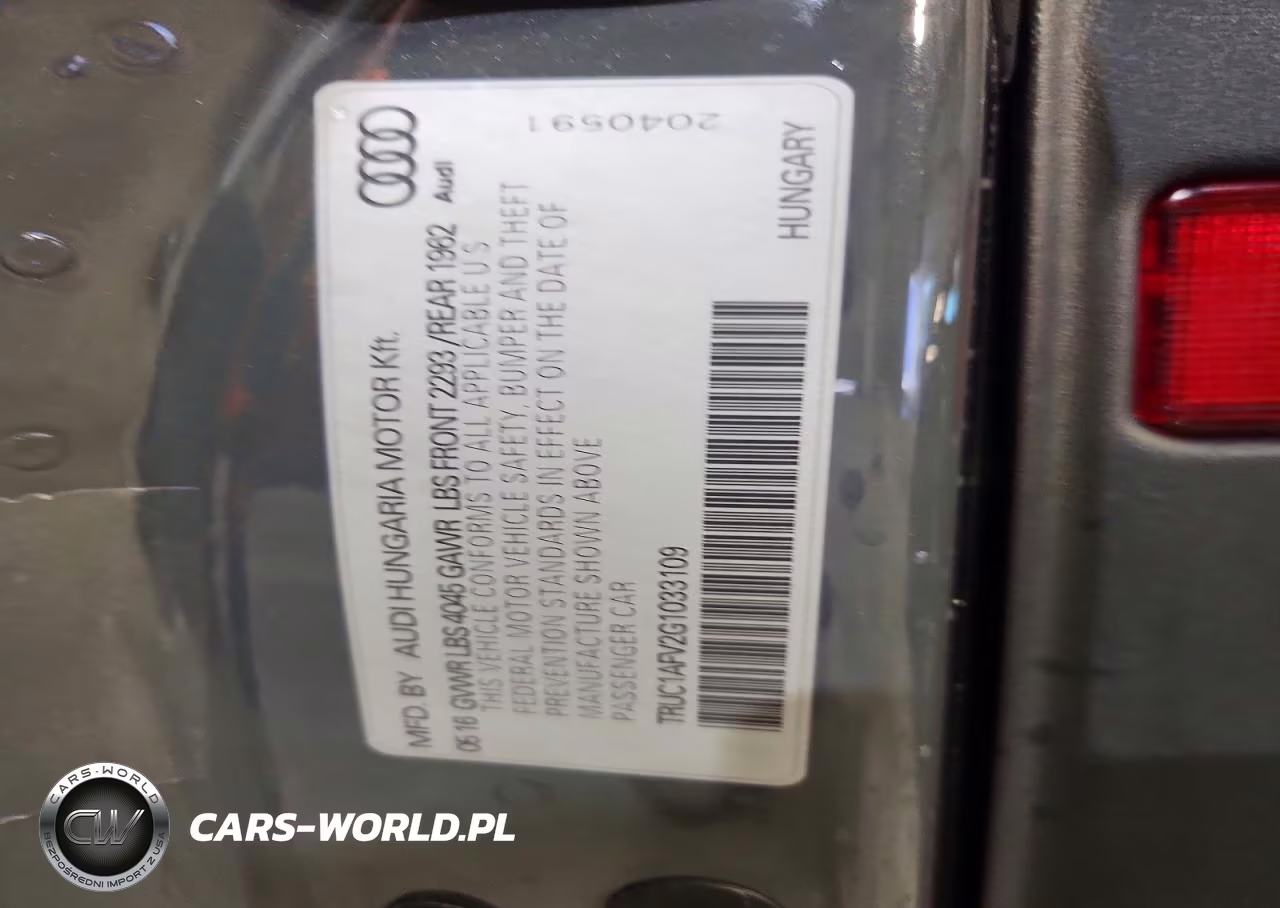 2016 Audi Tts VIN:TRUC1AFV2G1033109 - 13