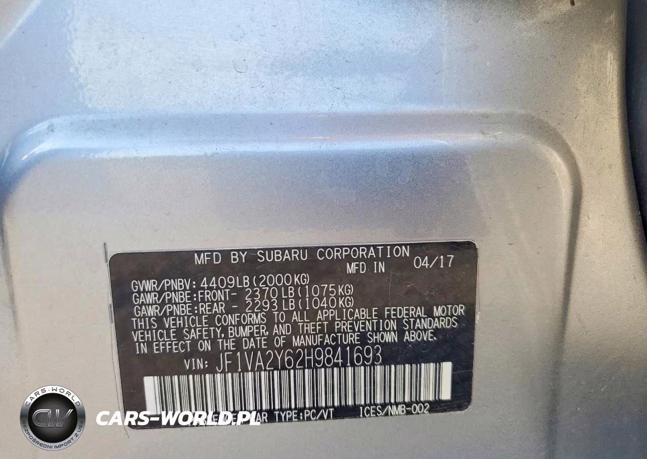 2017 Subaru Wrx Sti Limited VIN:JF1VA2Y62H9841693 - 12