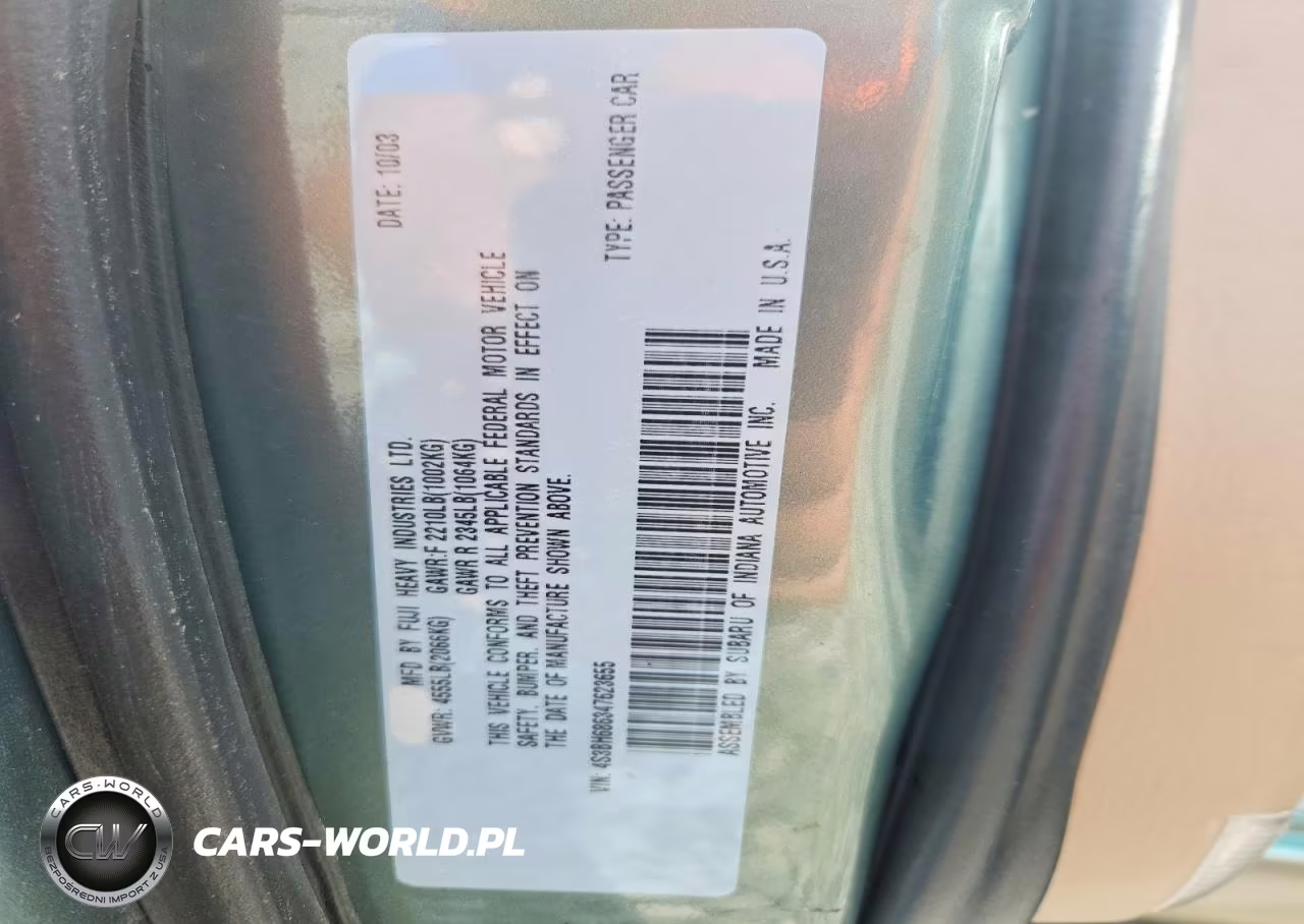 2004 Subaru Legacy Outback Limited VIN:4S3BH686347623655 - 13