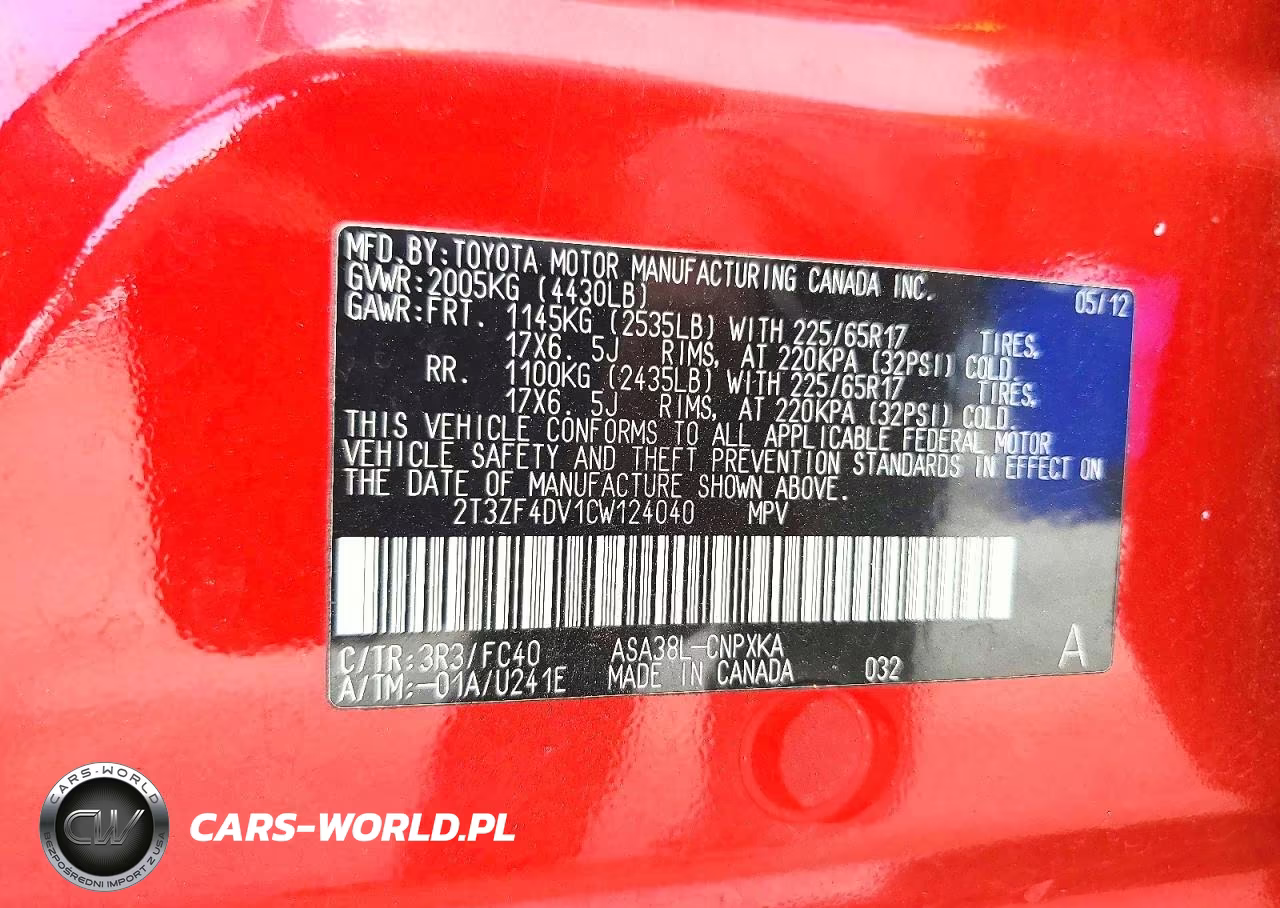 2012 Toyota Rav4 Base VIN:2T3ZF4DV1CW124040 - 13