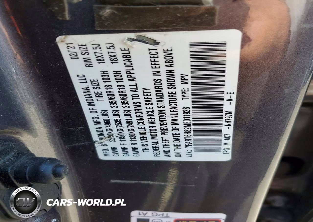 2021 Honda Cr-V Exl VIN:7FART6H82ME011928 - 13