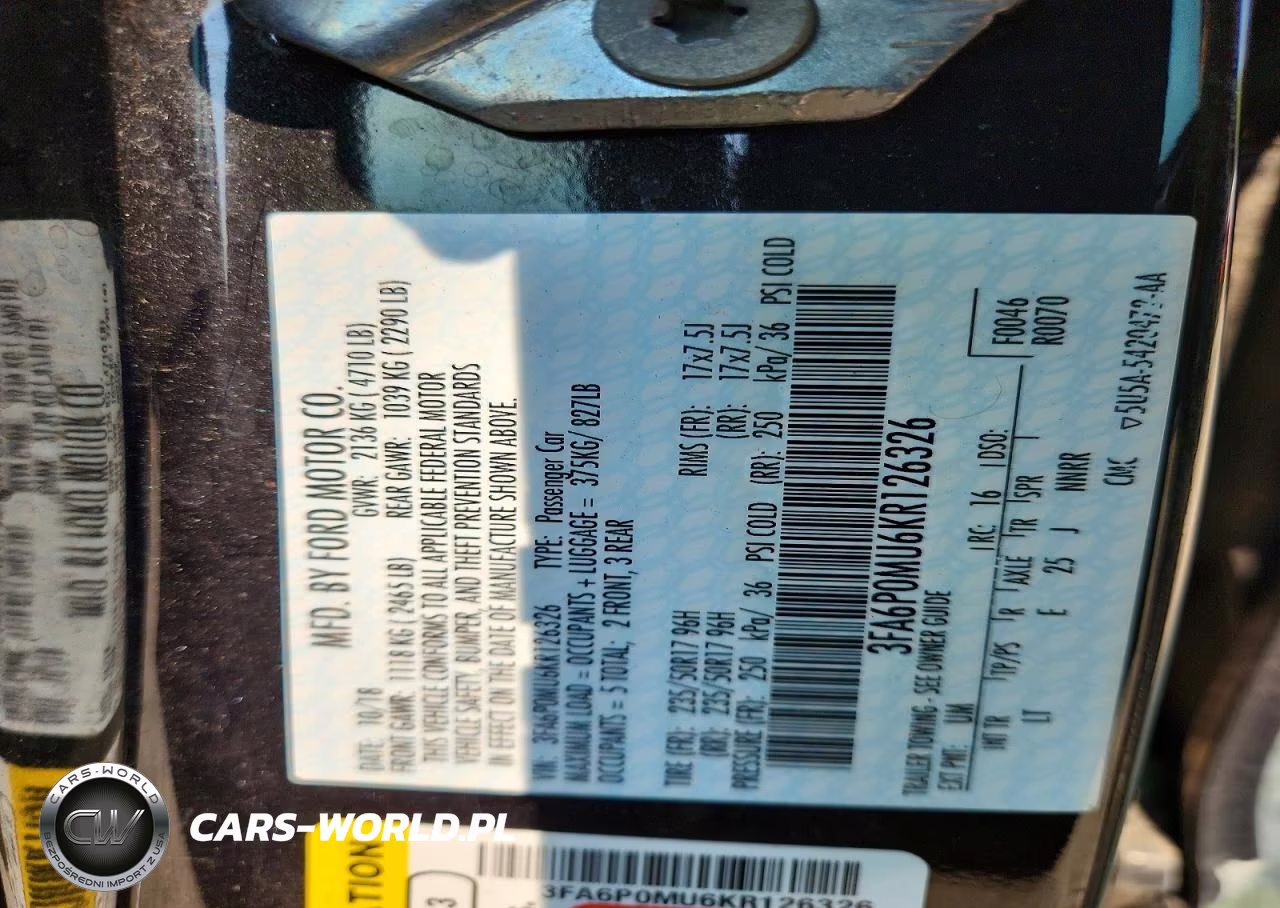 2019 Ford Fusion Sel VIN:3FA6P0MU6KR126326 - 12