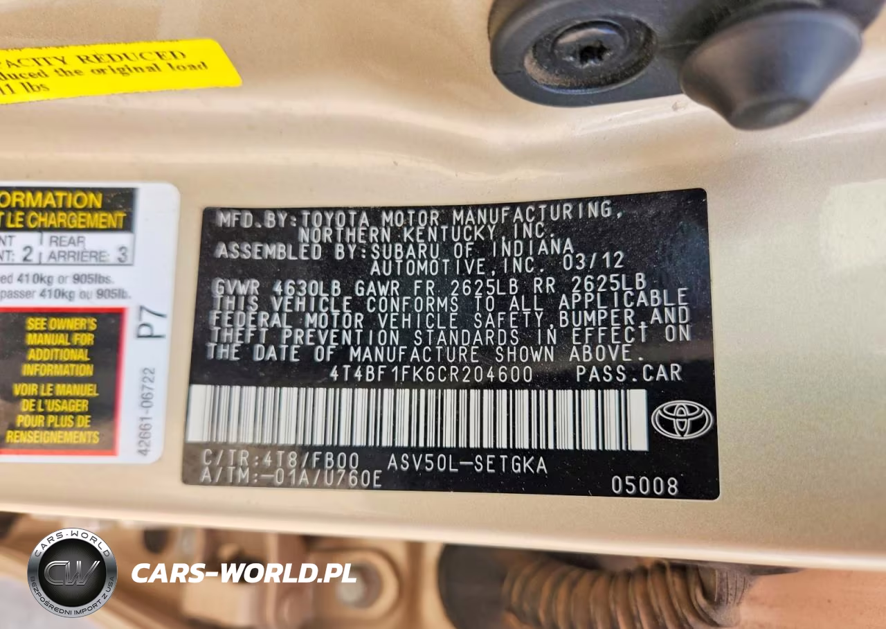 2012 Toyota Camry Xle VIN:4T4BF1FK6CR204600 - 12