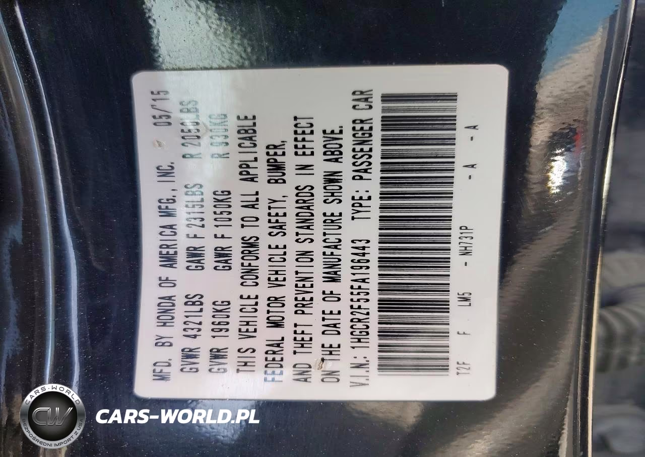 2015 Honda Accord Sport VIN:1HGCR2F55FA196443 - 12