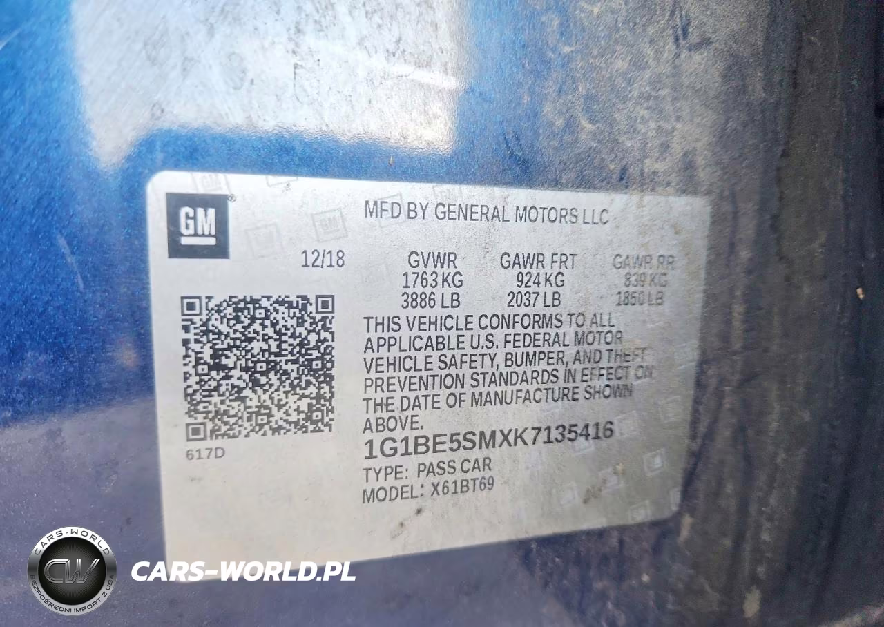 2019 Chevrolet Cruze Lt VIN:1G1BE5SMXK7135416 - 12