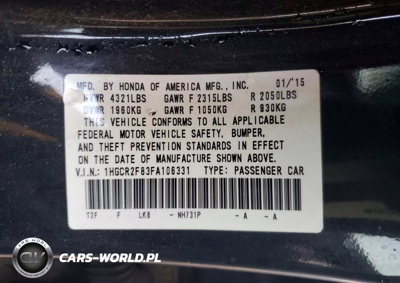 2015 Honda Accord Exl VIN:1HGCR2F83FA106331 - 13
