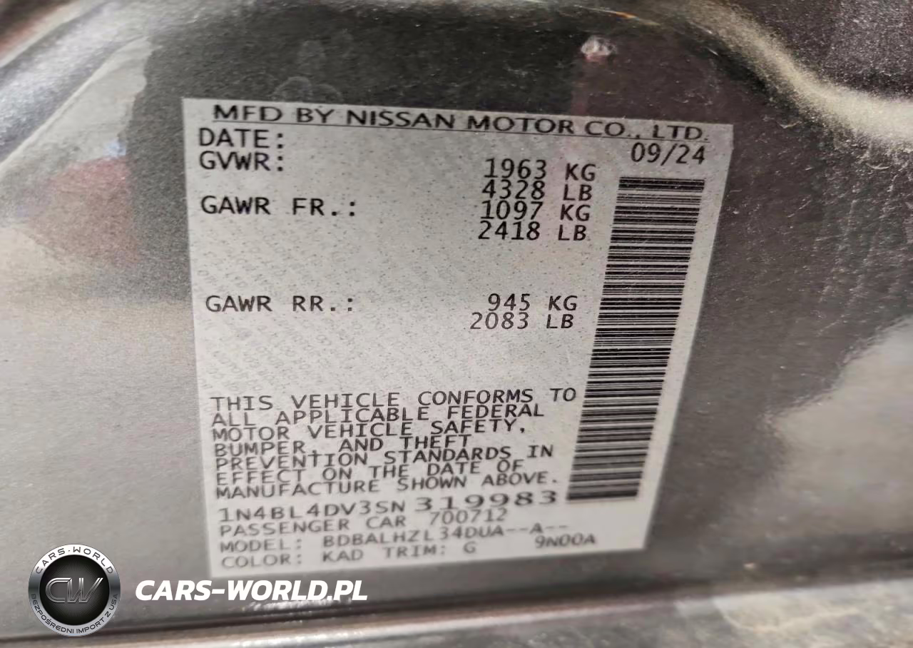 2025 Nissan Altima Sv VIN:1N4BL4DV3SN319983 - 12