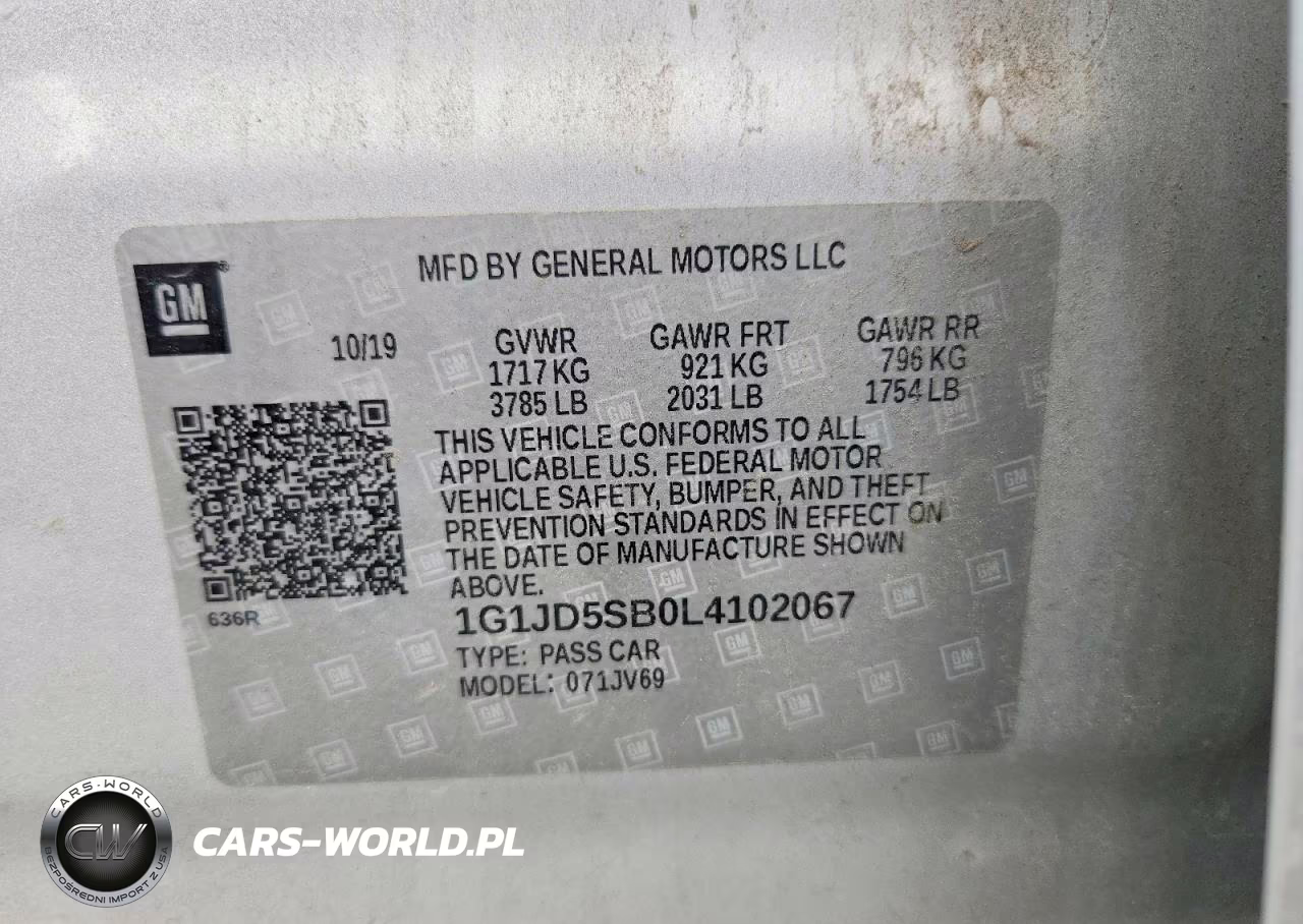 2020 Chevrolet Sonic Lt VIN:1G1JD5SB0L4102067 - 12