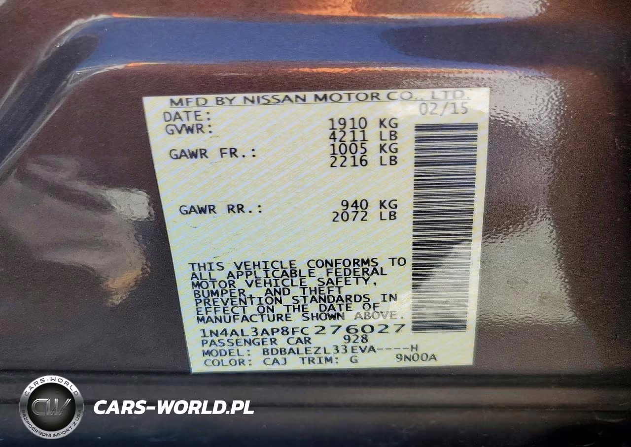 2015 Nissan Altima 2.5 S VIN:1N4AL3AP8FC276027 - 13