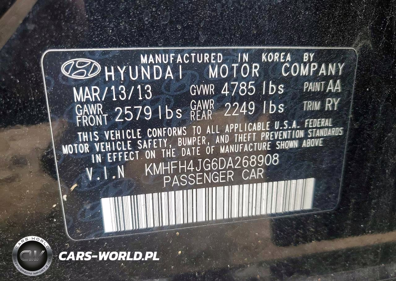 2013 Hyun Azera VIN:KMHFH4JG6DA268908 - 12