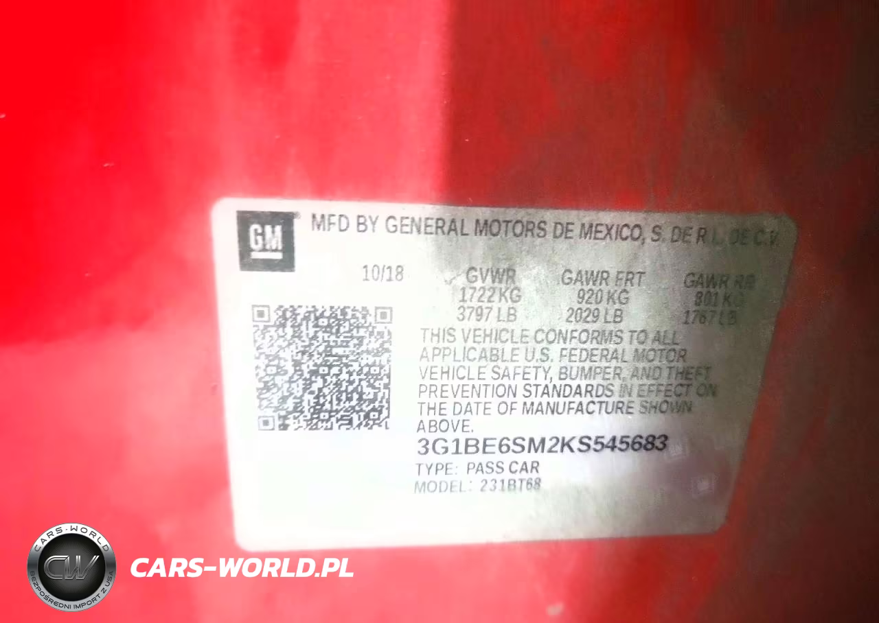 2019 Chevrolet Cruze Lt VIN:3G1BE6SM2KS545683 - 12