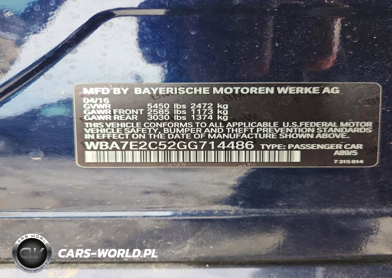 2016 BMW 740 I VIN:WBA7E2C52GG714486 - 12