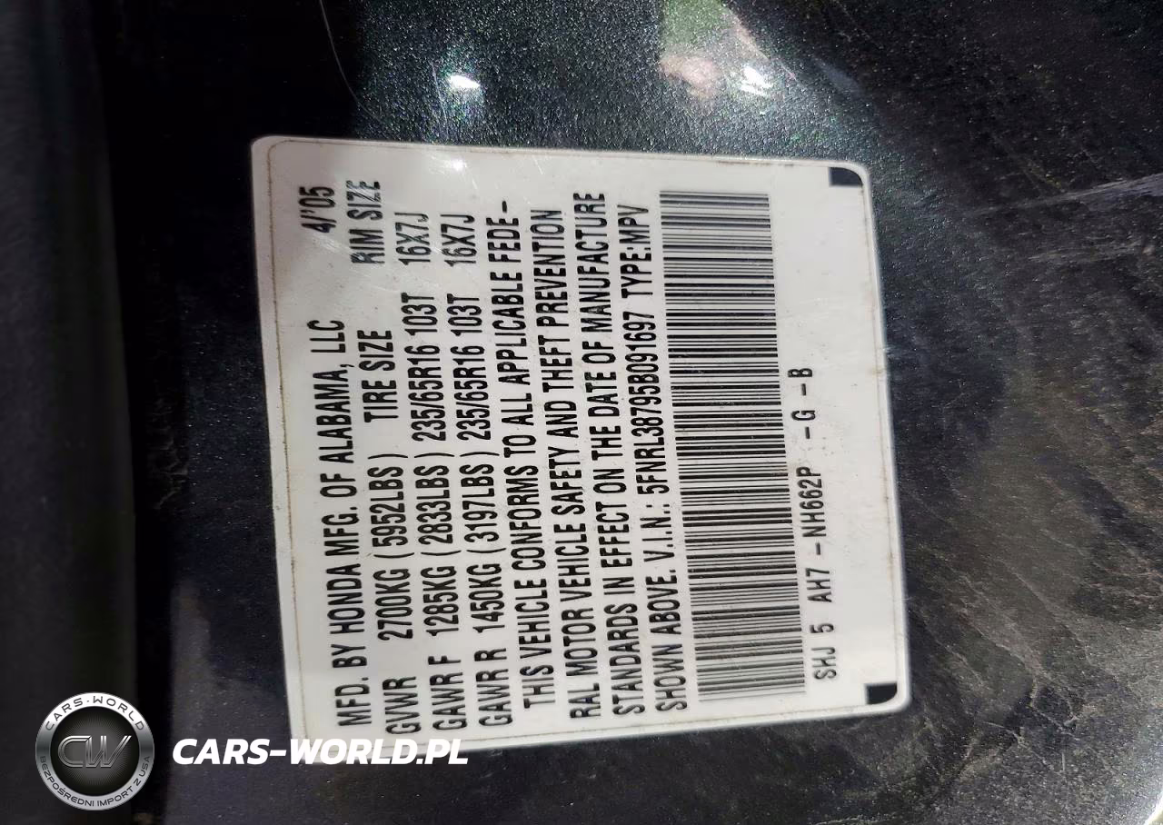 2005 Honda Odyssey Exl VIN:5FNRL38795B091697 - 12