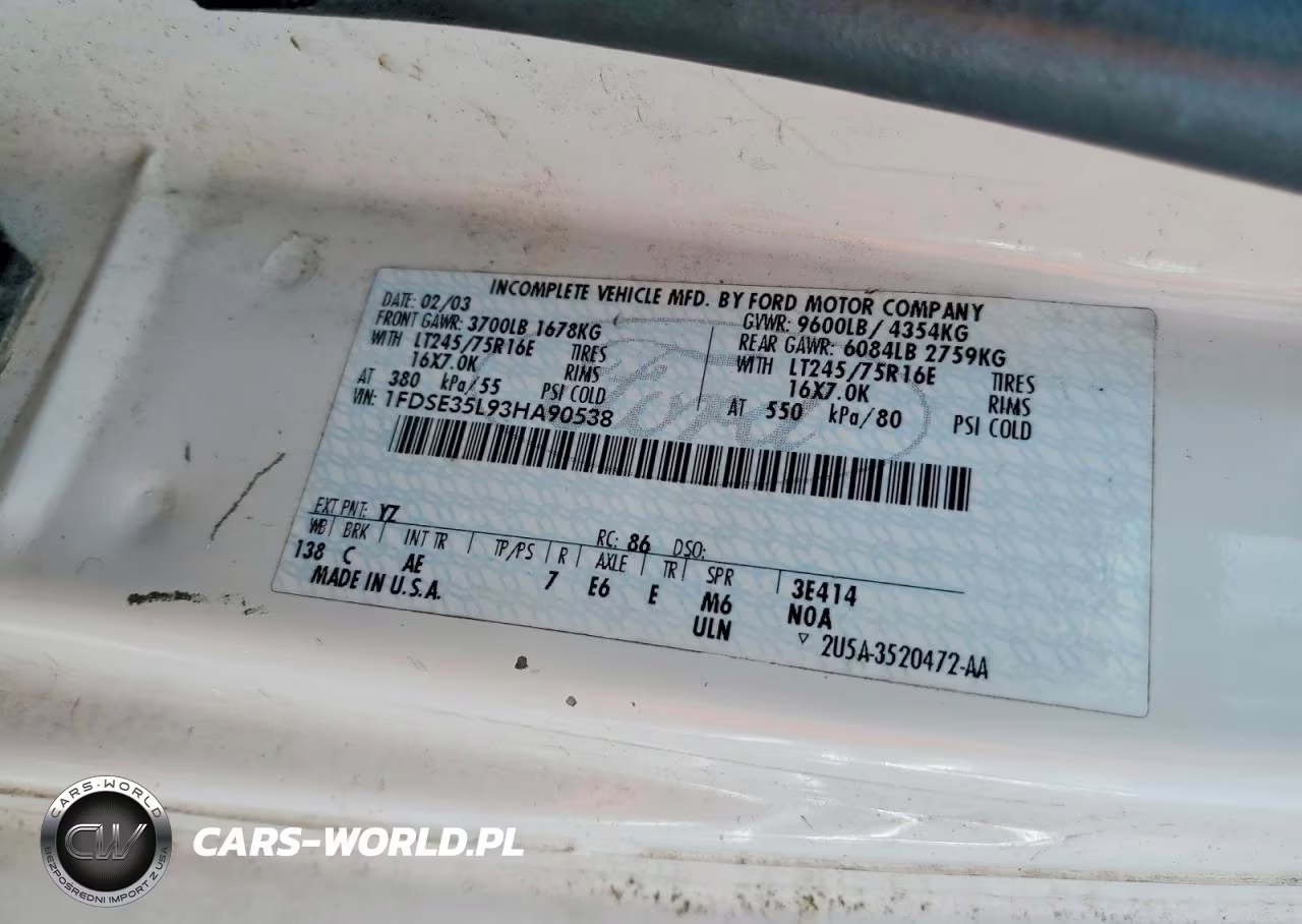 2003 Ford Econoline E350 Super Duty Cutaway Van VIN:1FDSE35L93HA90538 - 12