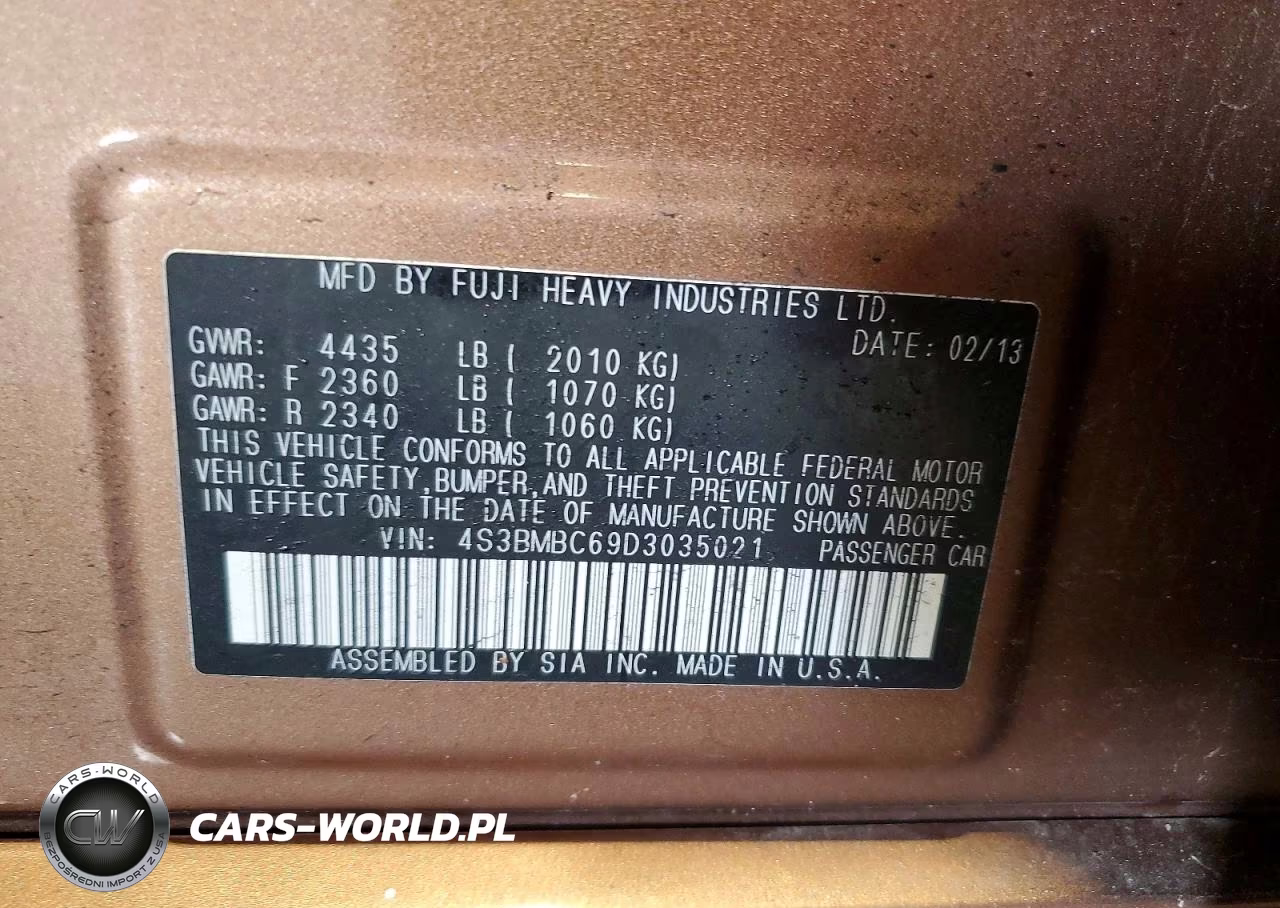 2013 Subaru Legacy 2.5I Premium VIN:4S3BMBC69D3035021 - 13